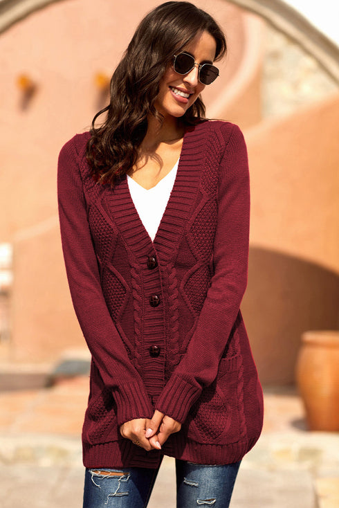 Front Pocket And Buttons Closure Cardigan